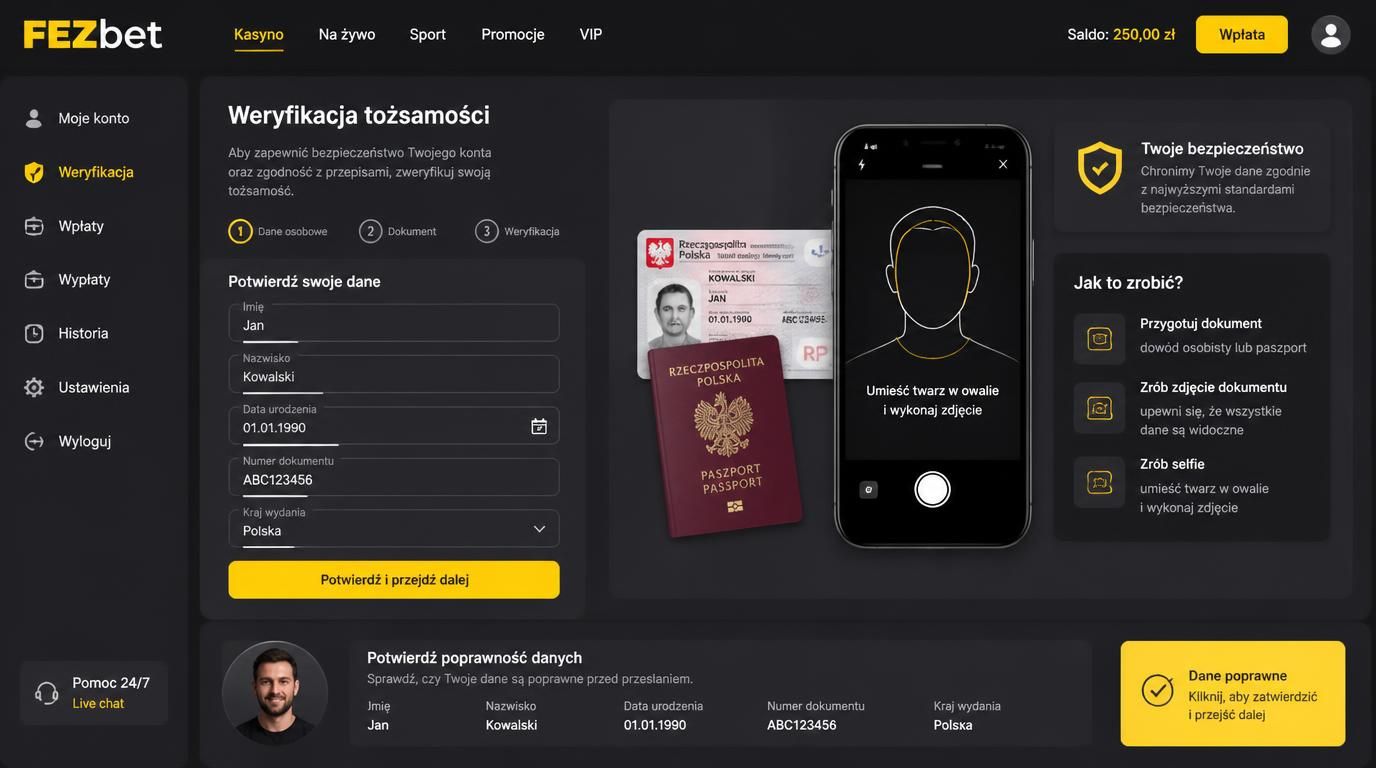 Formularz weryfikacji tożsamości kasyna